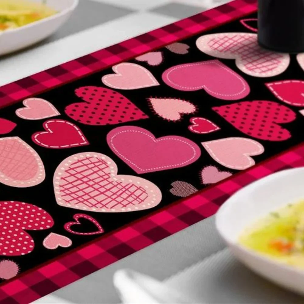 Valentines Day Table Runner Heart Cloth Buffalo Plaid Farmhouse Cottage Decor